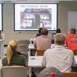 A cybersecurity class at Sacred Heart University in Fairfield, CT.