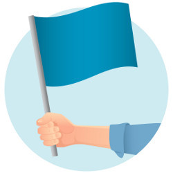 hand holds blue flag