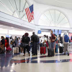 A check-in line at an airport.