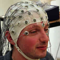 An experimental subject in a brain-to-brain communication experiment.