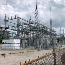 An electrical power substation. 