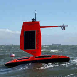 One of five saildrones patrolling the Atlantic Ocean during hurricane season.