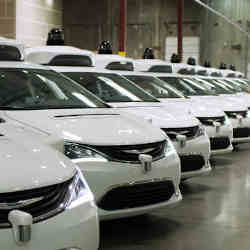 Part of a fleet of self-driving cars awaiting deployment.