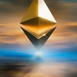 Abstract pyramid shape in sky denotes cryptocurrency