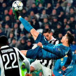 Portuguese team captain Cristiano Ronaldo making a shot some have described as "the worlds greatest ever goal."