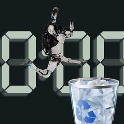Illustration showing a robot racing against a digital clock, representing AI mortality.