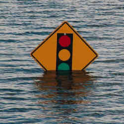 A flooded street. 