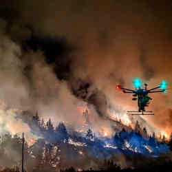 A drone helps ignite and consume unburned fuel near a fires edge in support of the Columbine Wildland Fire Module, a crew of fire professionals based out of the Columbine Ranger District of the San Juan National Forest, in August 2020. 