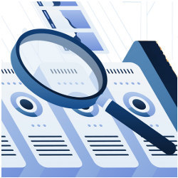 magnifying glass and server, illustration