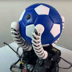 The robotic hand grasps a soccer ball.