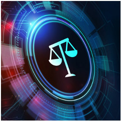 scales of justice on technology background, illustration