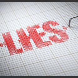 lie detector machine spells the word 'lies'