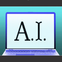 Computer screen displays the initials 'A.I.'