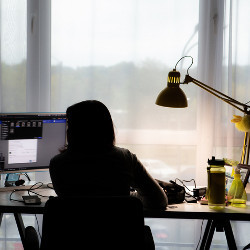 woman working on a PC at home