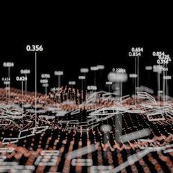 Illustration of a data landscape with financial numbers.