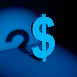 dollar sign casts a question mark shadow, illustration