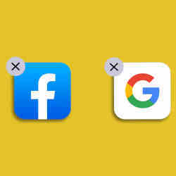 Desktop icons for Facebook and Google. 