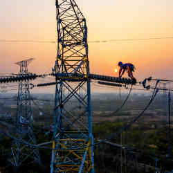 Repairing a power line. 