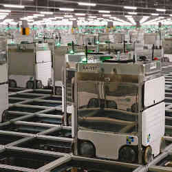 Robots in the Hive, a giant fulfilment center in Erith, south-east London, operated by online grocer Ocado. 