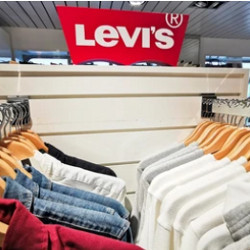 clothing racks in Levi's store