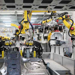 Industrial robots in a Chinese factory.