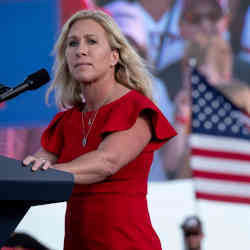 Rep. Marjorie Taylor Greene speaks during former President Donald Trump's Save America rally in Perry, GA, on Sept. 25, 2021.