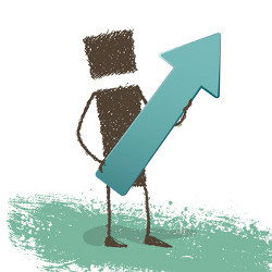 figures holds upward pointing arrow, illustration