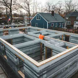 A house in the process of being 3D-printed. 