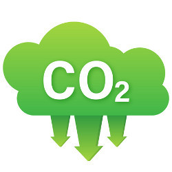 CO2 logo and down arrows, illustration