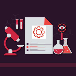 scientific research document and lab equipment, illustration