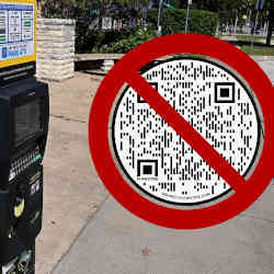 Image from the City of Austin's warning to ignore QR code stickers on parking meters.