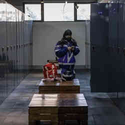 A locker room at the Thaiwoo Ski Resort, a host for the 2022 Beijing Winter Olympics, in Zhangjiakou in Hebei Province, China.