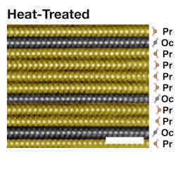 This electron microscopy image shows the atoms within individual two-dimensional layers of tantalum sulfide after the heat treating process.