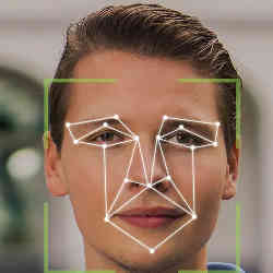 Using facial recognition software on the image of a man's face.