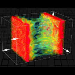 A quark gluon plasma after the collision of two heavy nuclei.