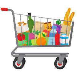 crowded shopping cart, illustration