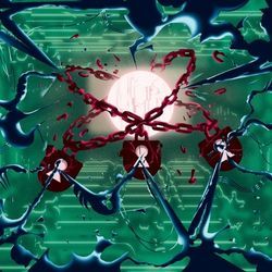 Cartoon showing a digital orb locked with chains being attacked by quantumness.