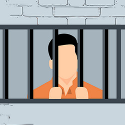 man's face behind prison bars, illustration