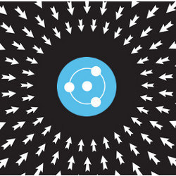 rings of arrows pointing to a single ion, illustration