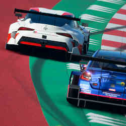 Cars racing in the Gran Turismo game. 