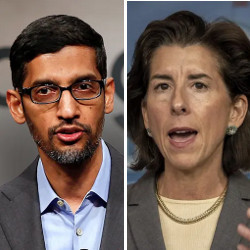 Google CEO Sundar Pichai and U.S. Secretary of Commerce Gina Raimondo