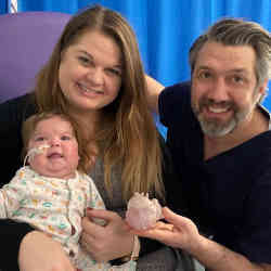 Lizzie Fulton with baby Pippa and congenital cardiac surgeon Nicola Viola.