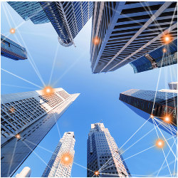 skyscrapers in Singapore with blue sky