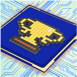 gold trophy on computer chip, illustration