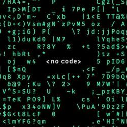 Computer code on a screen surrounds the words, "no code."