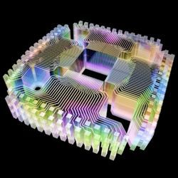 A 3D, color illustration of a quantum computer.