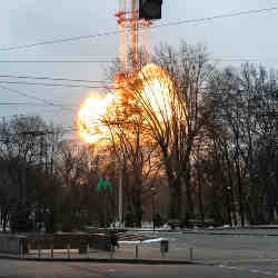 A missile striking a TV tower in Kyiv. 