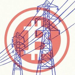 Illustration shows the Bitcoin symbol behind telecom towers.