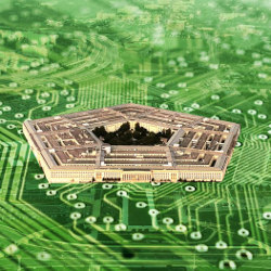 Pentagon on circuit board, illustration