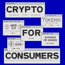 Collage of digital ads promoting cryptocurrency.